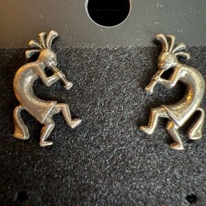 Silver Tone Kokopelli Earrings